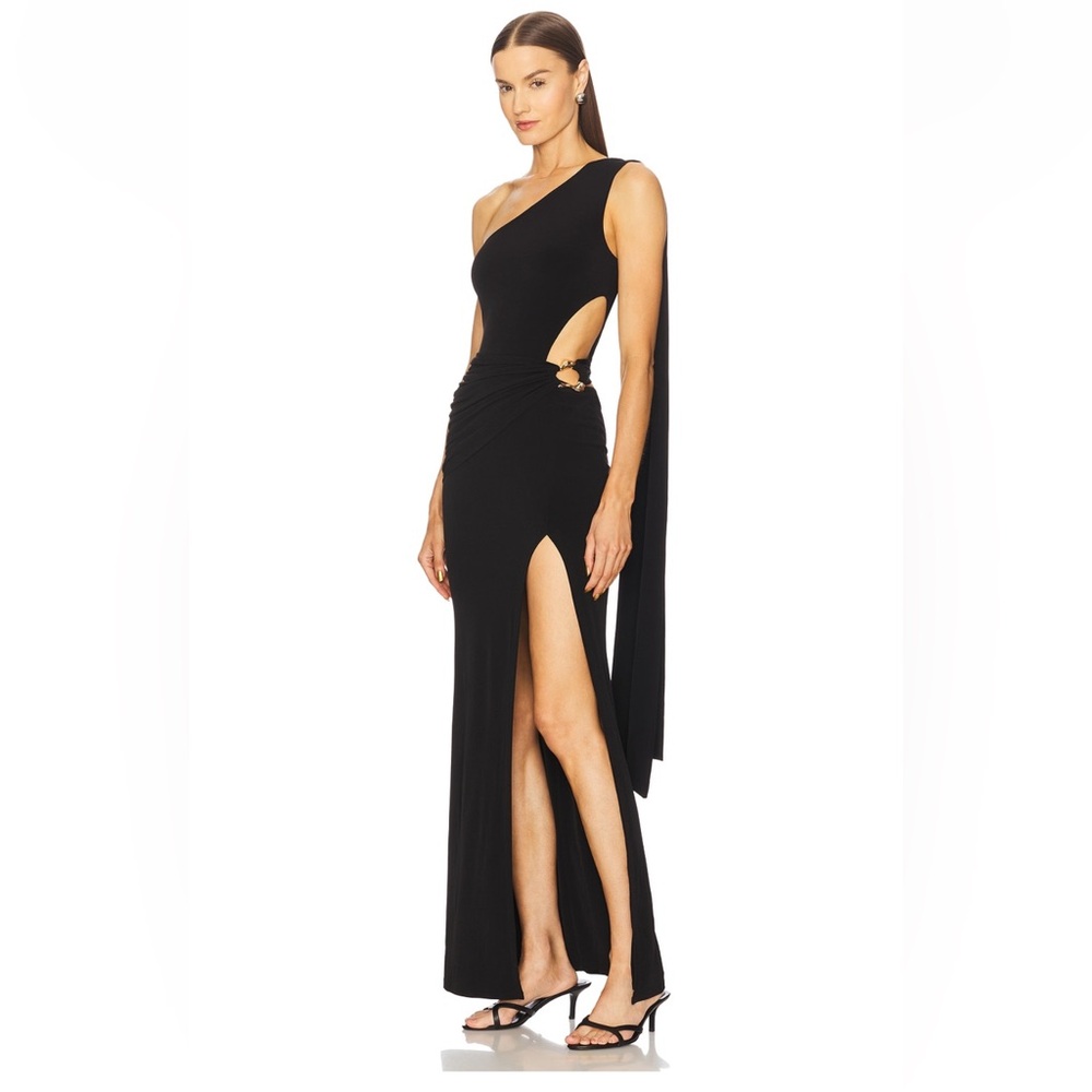 Michael Costello Asymmetrical Cut out black tie gown